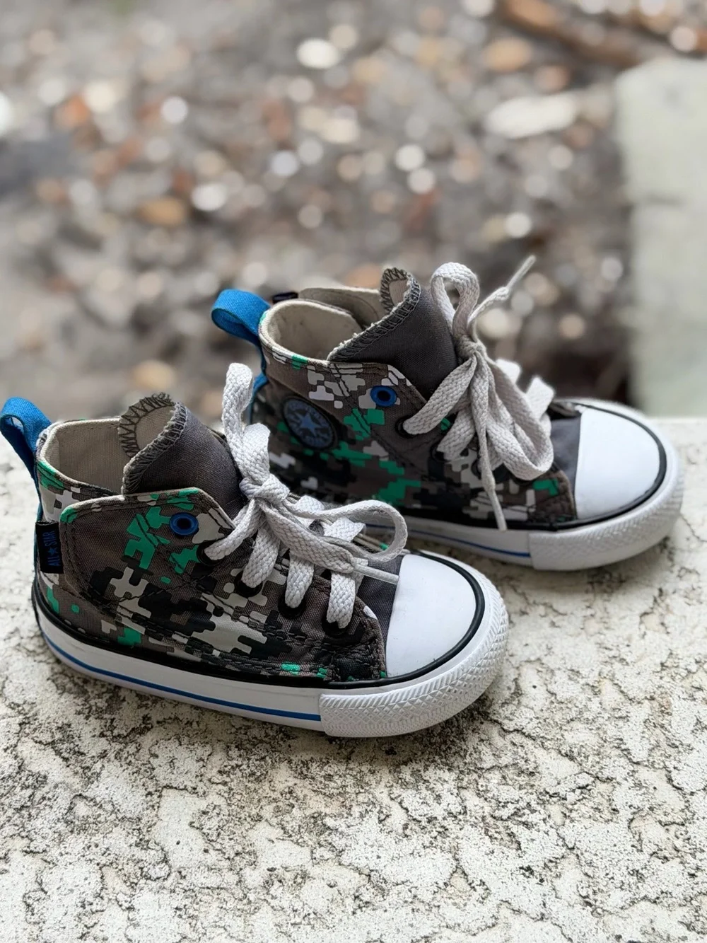 Converse Kids High Top Sneakers in Green, Gray & White Camo